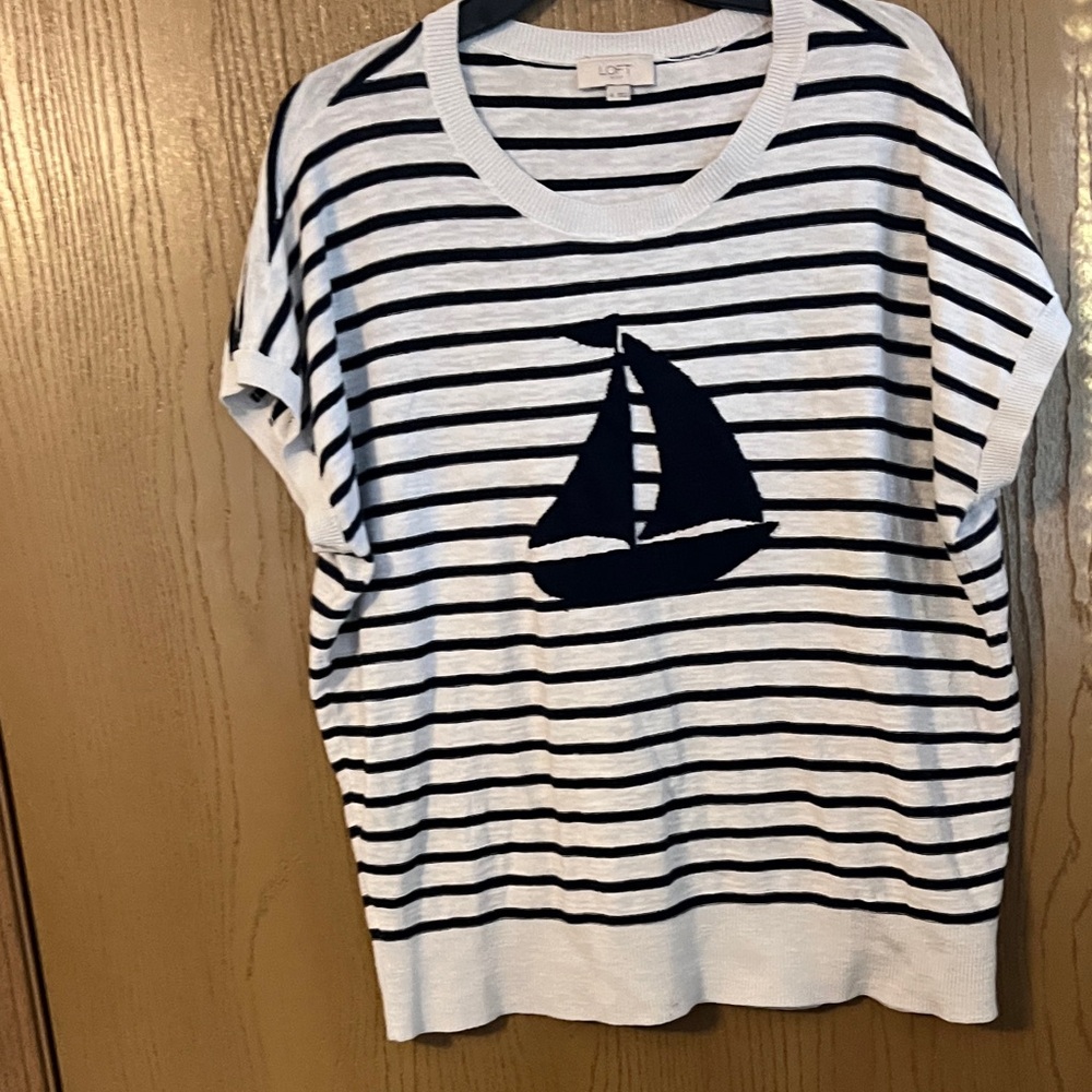 LOFT Kids Sailboat Striped Tee - Navy and White